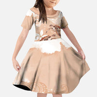 Happy Valentine's Day Polynesia Family Matching Short Sleeve Bodycon Dress and Hawaiian Shirt SeaTurtle Couple Polynesian - Desert Sand Color