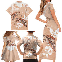 Happy Valentine's Day Polynesia Family Matching Short Sleeve Bodycon Dress and Hawaiian Shirt SeaTurtle Couple Polynesian - Desert Sand Color