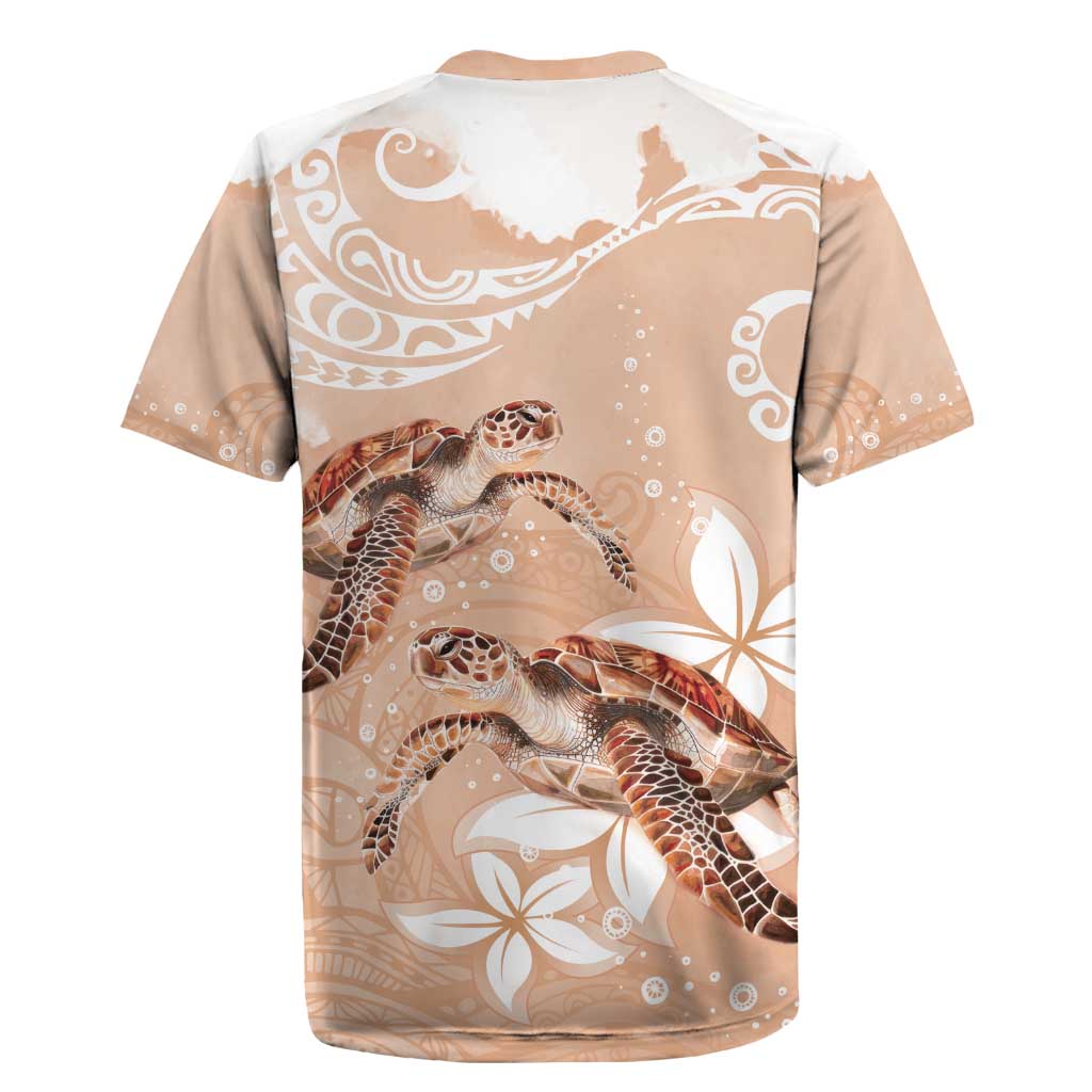 Happy Valentine's Day Polynesia Rugby Jersey SeaTurtle Couple Polynesian - Desert Sand Color
