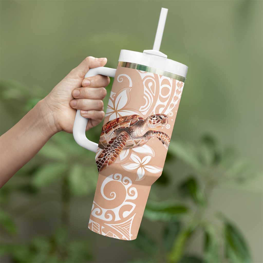 Happy Valentine's Day Polynesia Tumbler With Handle SeaTurtle Couple Polynesian - Desert Sand Color