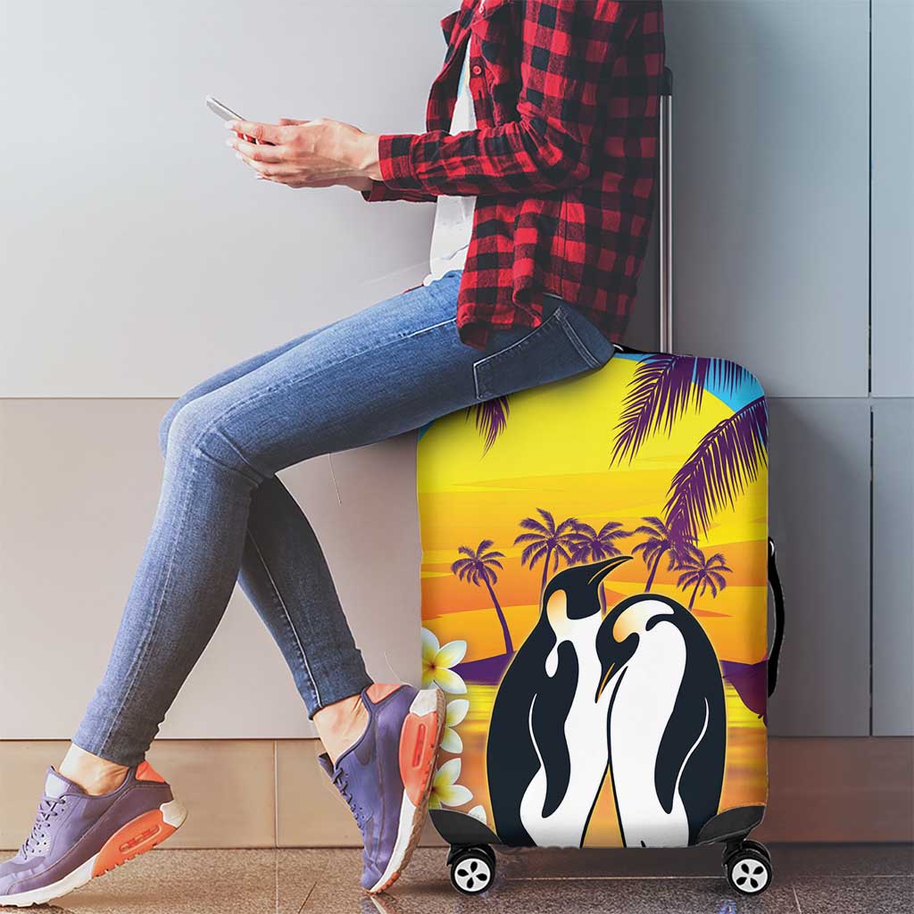 Hawaii Penguin Couple Luggage Cover You Are My Valentine - Tropical Sunset Vibes