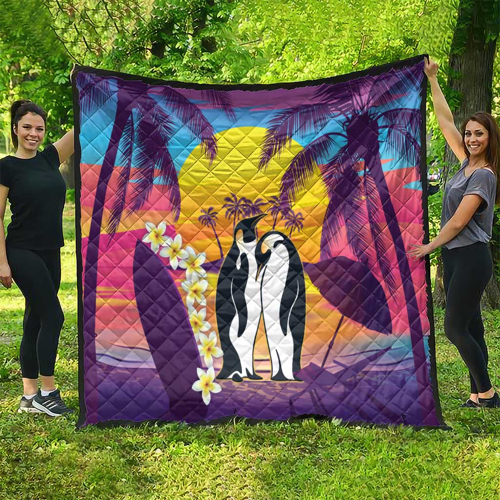 Hawaii Penguin Couple Quilt You Are My Valentine - Tropical Sunset Vibes