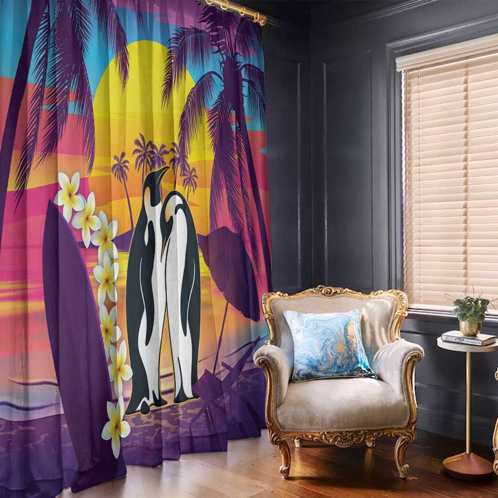 Hawaii Penguin Couple Window Curtain You Are My Valentine - Tropical Sunset Vibes