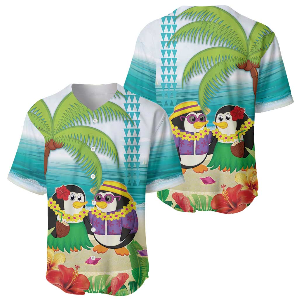 Hawaii Penguin Couple Baseball Jersey Hawaiian Kakau - Tropical Summer Vibes