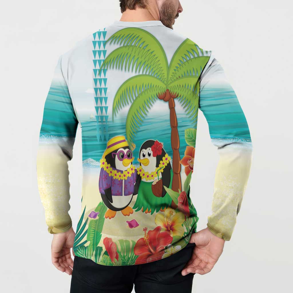 Hawaii Penguin Couple Button Sweatshirt Hawaiian Kakau - Tropical Summer Vibes LT14 - Polynesian Pride