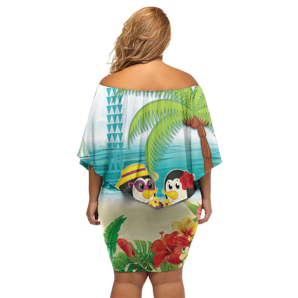 Hawaii Penguin Couple Off Shoulder Short Dress Hawaiian Kakau - Tropical Summer Vibes