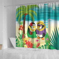 Hawaii Penguin Couple Shower Curtain Hawaiian Kakau - Tropical Summer Vibes