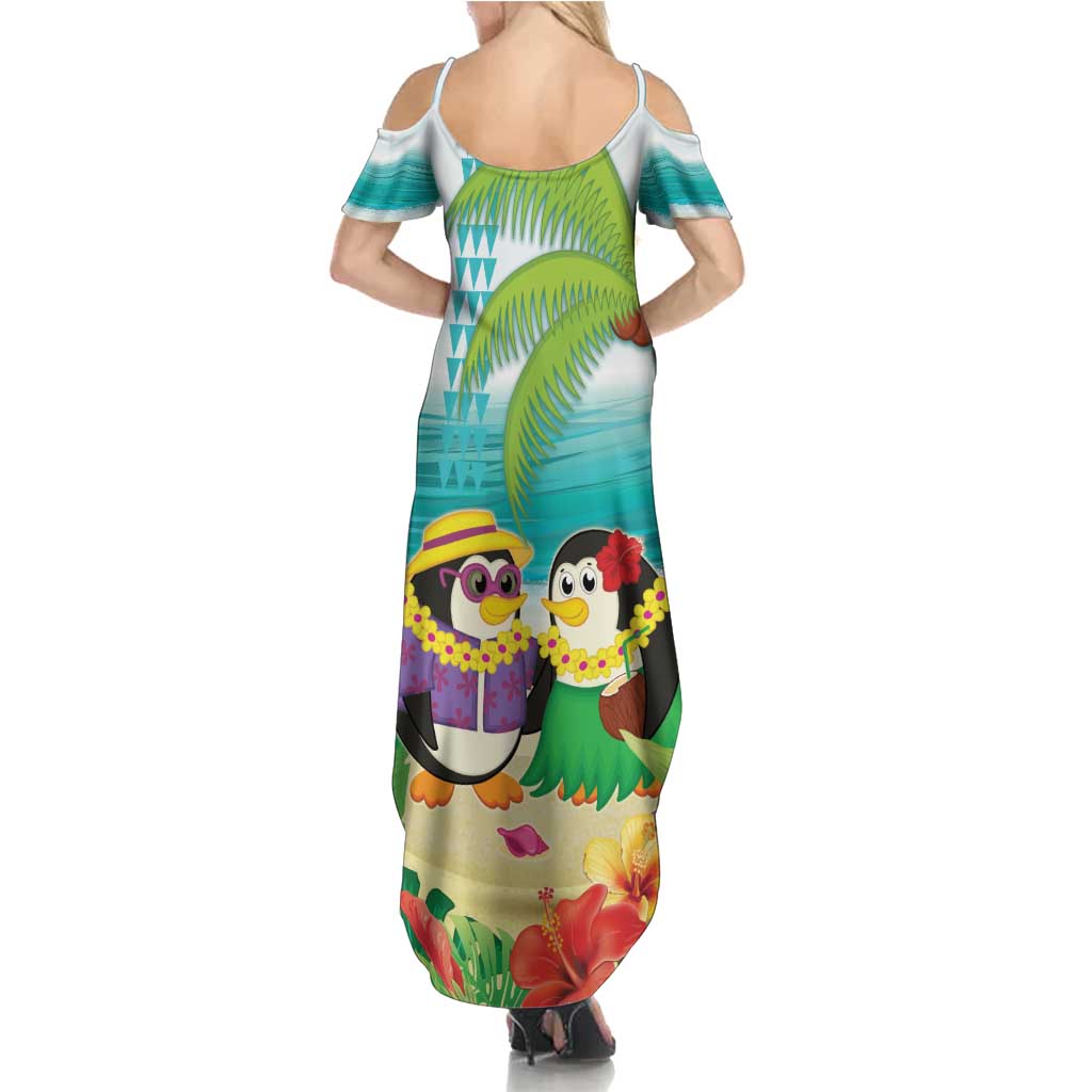 Hawaii Penguin Couple Summer Maxi Dress Hawaiian Kakau - Tropical Summer Vibes