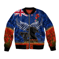 New Zealand ANZAC Day Bomber Jacket 25 April Last Post Camouflage With Poppies LT14 Unisex Blue - Polynesian Pride