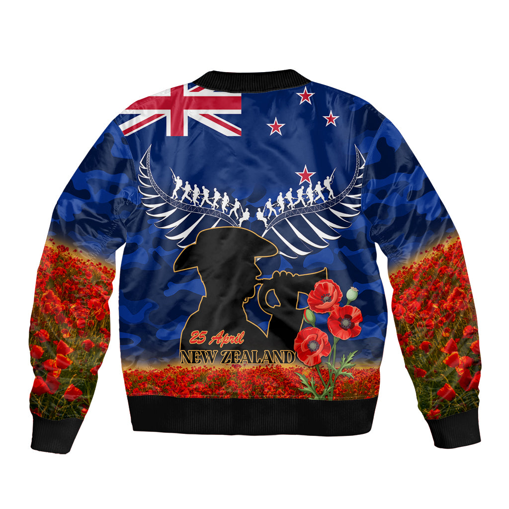 New Zealand ANZAC Day Bomber Jacket 25 April Last Post Camouflage With Poppies LT14 - Polynesian Pride