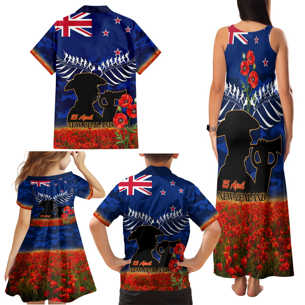 New Zealand ANZAC Day Family Matching Tank Maxi Dress and Hawaiian Shirt 25 April Last Post Camouflage With Poppies LT14 - Polynesian Pride