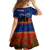 New Zealand ANZAC Day Kid Short Sleeve Dress 25 April Last Post Camouflage With Poppies LT14 - Polynesian Pride