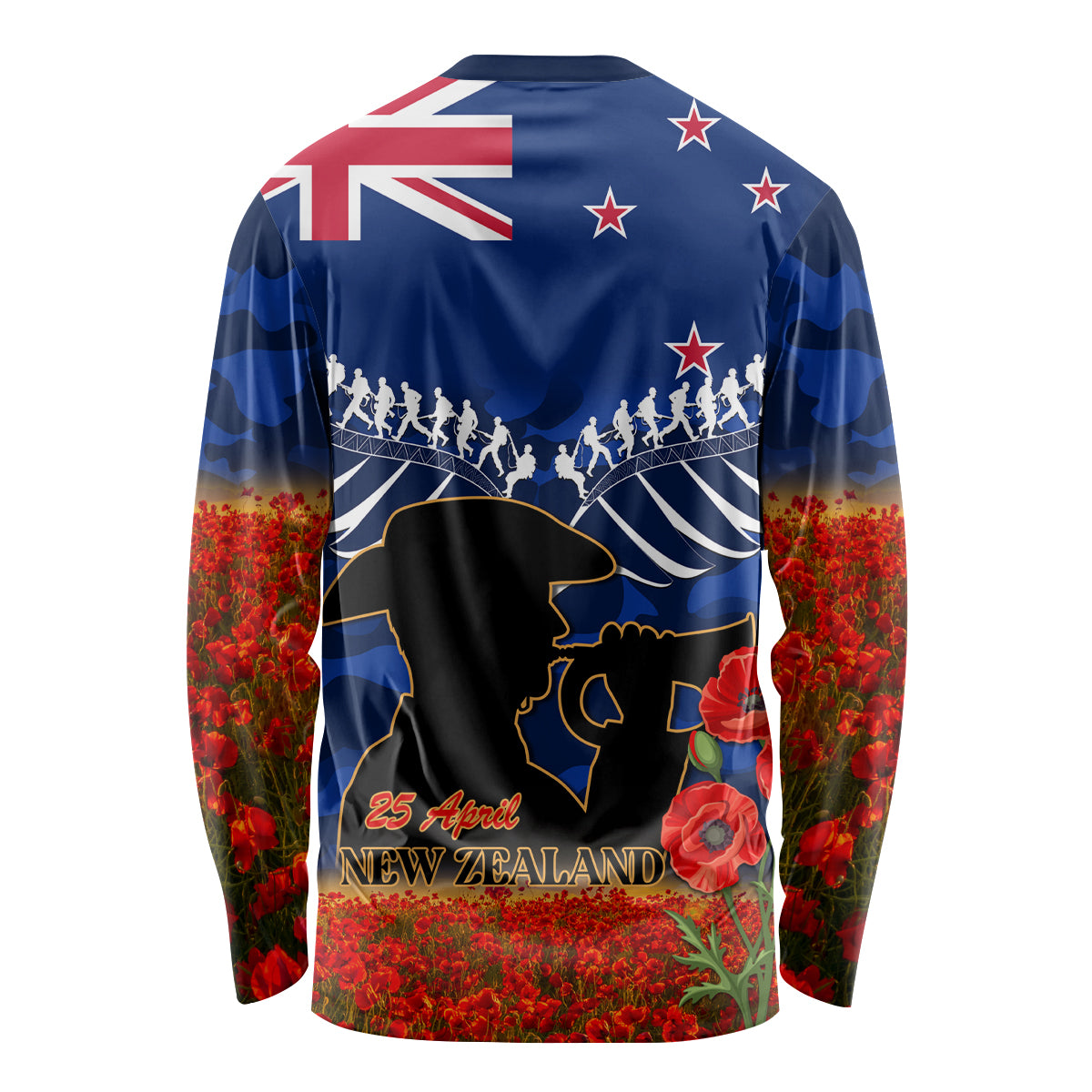 New Zealand ANZAC Day Long Sleeve Shirt 25 April Last Post Camouflage With Poppies LT14 - Polynesian Pride