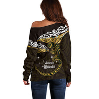 New Zealand Matariki Off Shoulder Sweater Maori New Year Silver Fern And Lizard - Gold LT14 - Polynesian Pride