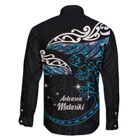 New Zealand Matariki Family Matching Off The Shoulder Long Sleeve Dress and Hawaiian Shirt Maori New Year Silver Fern And Lizard - Turquosie