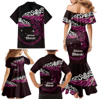 New Zealand Matariki Family Matching Mermaid Dress and Hawaiian Shirt Maori New Year Silver Fern And Lizard - Pink