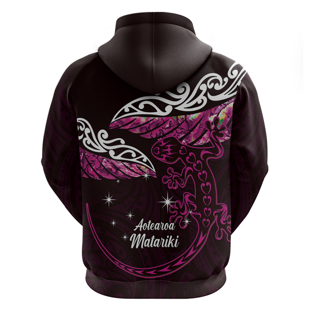New Zealand Matariki Hoodie Maori New Year Silver Fern And Lizard - Pink