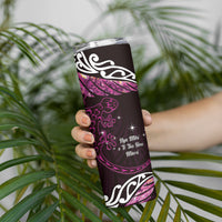 New Zealand Matariki Skinny Tumbler Maori New Year Silver Fern And Lizard - Pink