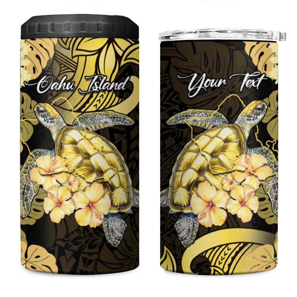 Personalised Aloha Hawaii Oahu Island 4 in 1 Can Cooler Tumbler Gathering Place Sea Turtle Ilima Flowers