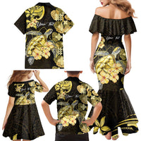 Personalised Aloha Hawaii Oahu Island Family Matching Mermaid Dress and Hawaiian Shirt Gathering Place Sea Turtle Ilima Flowers