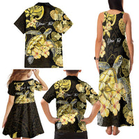Personalised Aloha Hawaii Oahu Island Family Matching Tank Maxi Dress and Hawaiian Shirt Gathering Place Sea Turtle Ilima Flowers