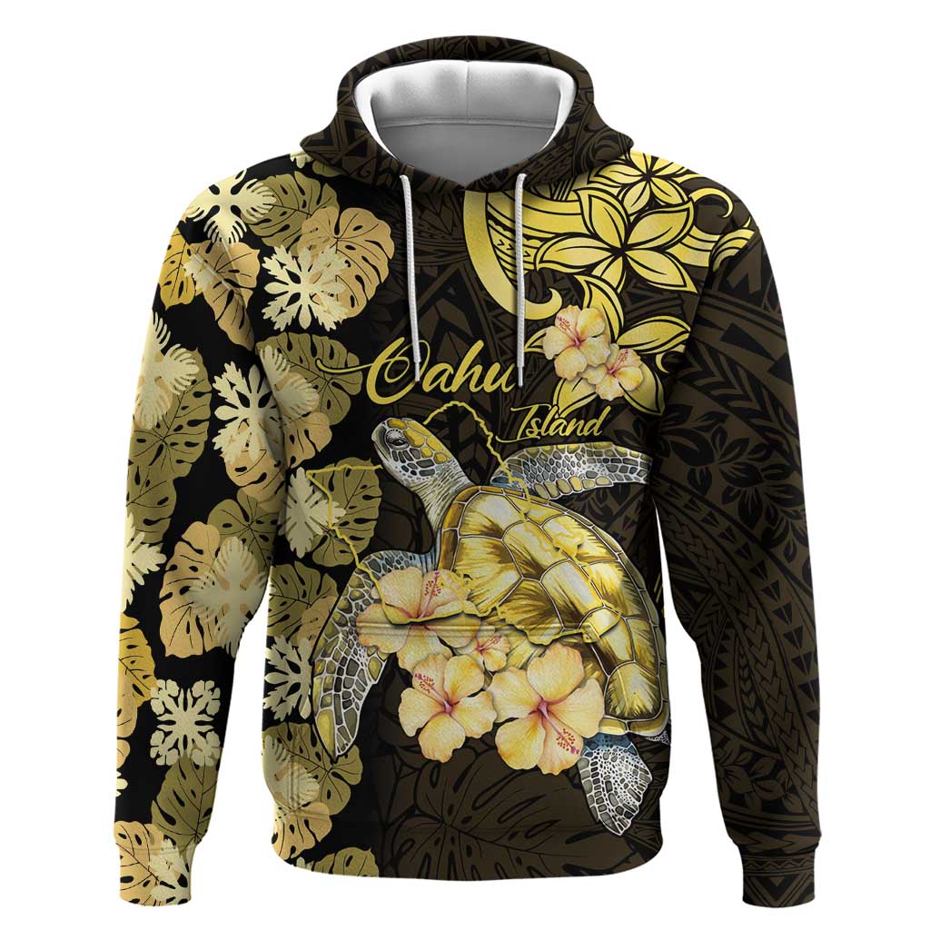 Personalised Aloha Hawaii Oahu Island Hoodie Gathering Place Sea Turtle Ilima Flowers