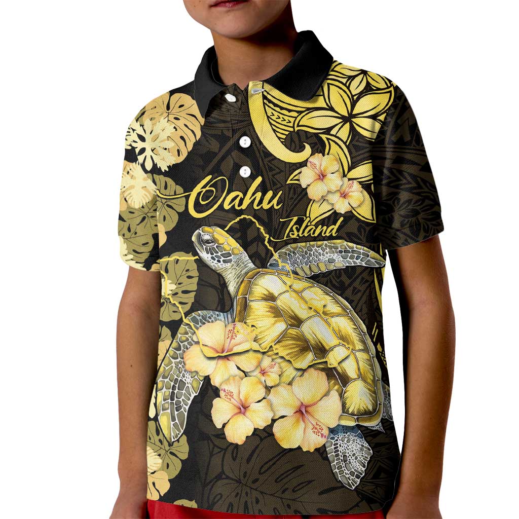 Personalised Aloha Hawaii Oahu Island Kid Polo Shirt Gathering Place Sea Turtle Ilima Flowers LT14 Kid Yellow - Polynesian Pride