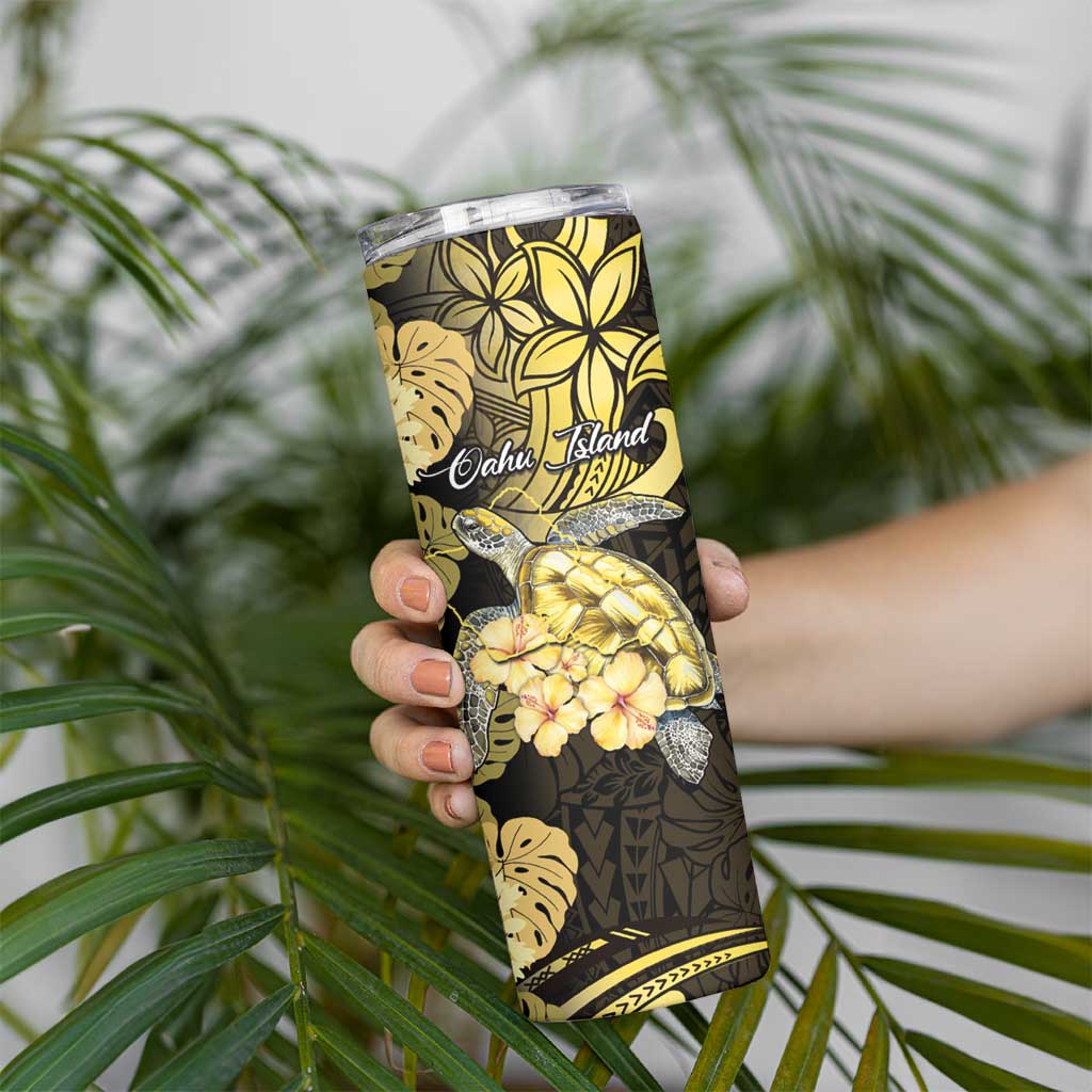 Personalised Aloha Hawaii Oahu Island Skinny Tumbler Gathering Place Sea Turtle Ilima Flowers