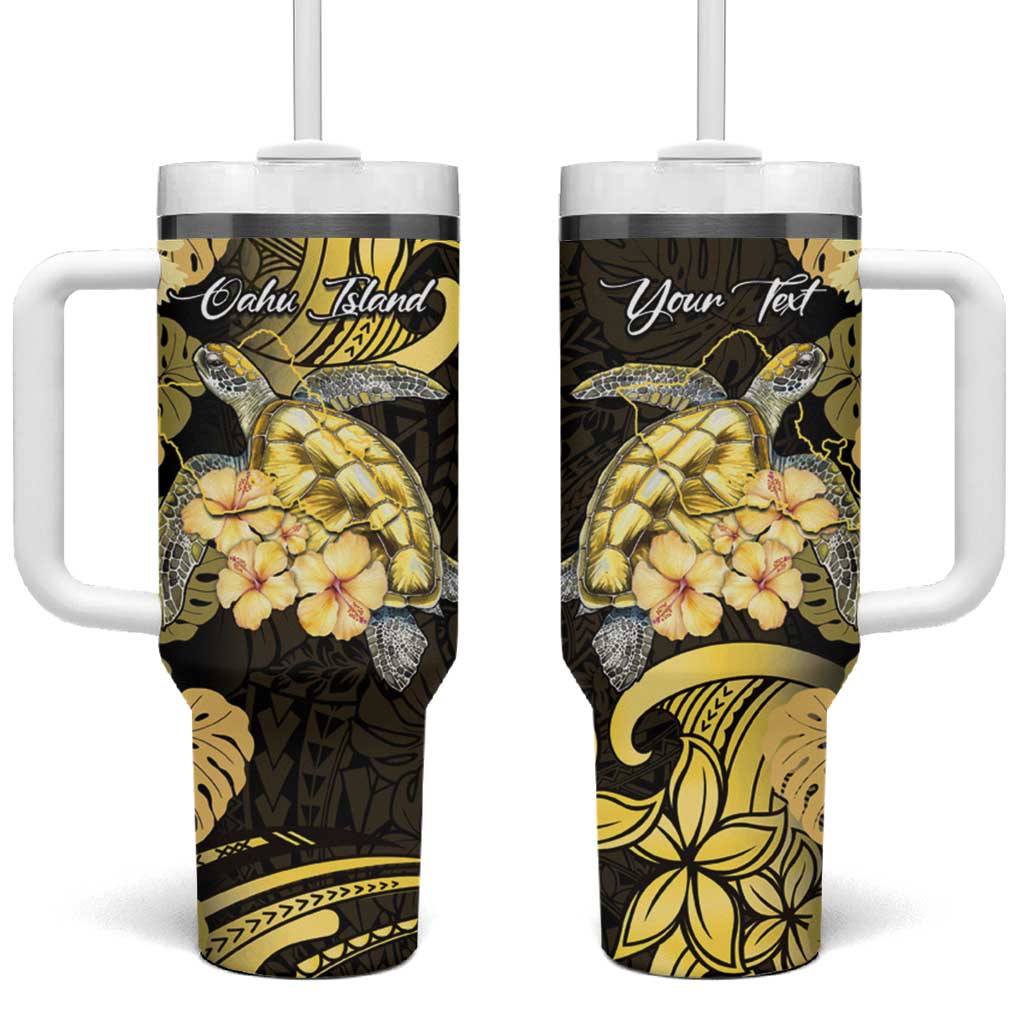 Personalised Aloha Hawaii Oahu Island Tumbler With Handle Gathering Place Sea Turtle Ilima Flowers