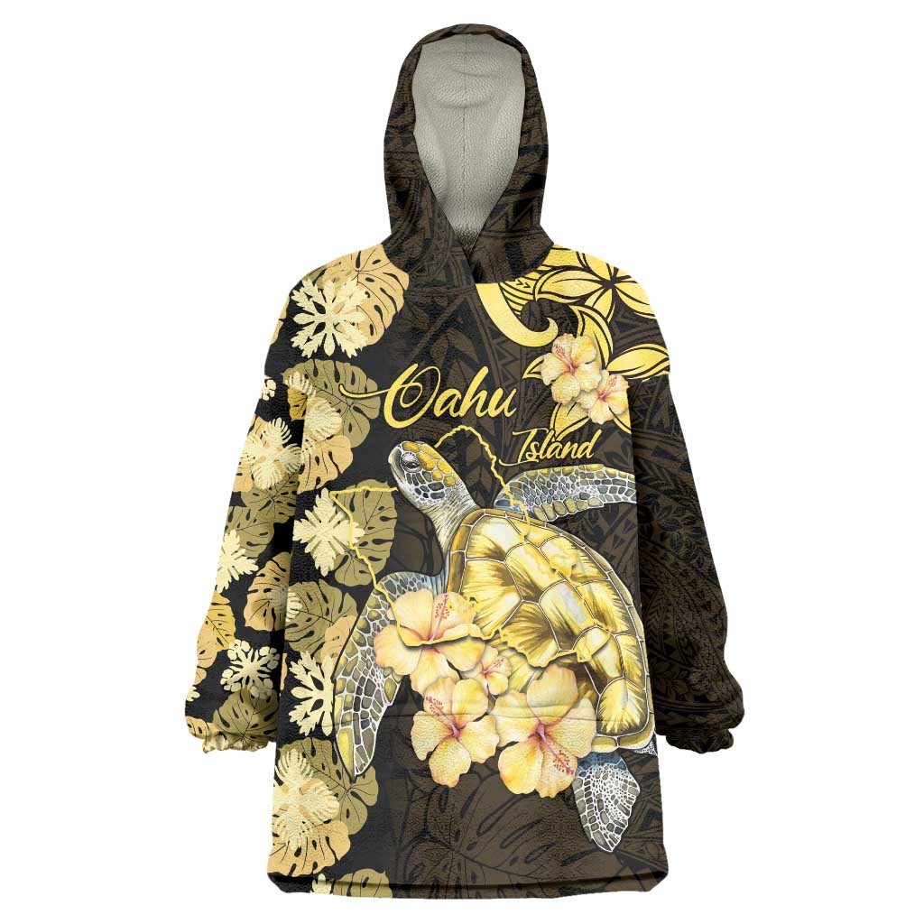 Personalised Aloha Hawaii Oahu Island Wearable Blanket Hoodie Gathering Place Sea Turtle Ilima Flowers