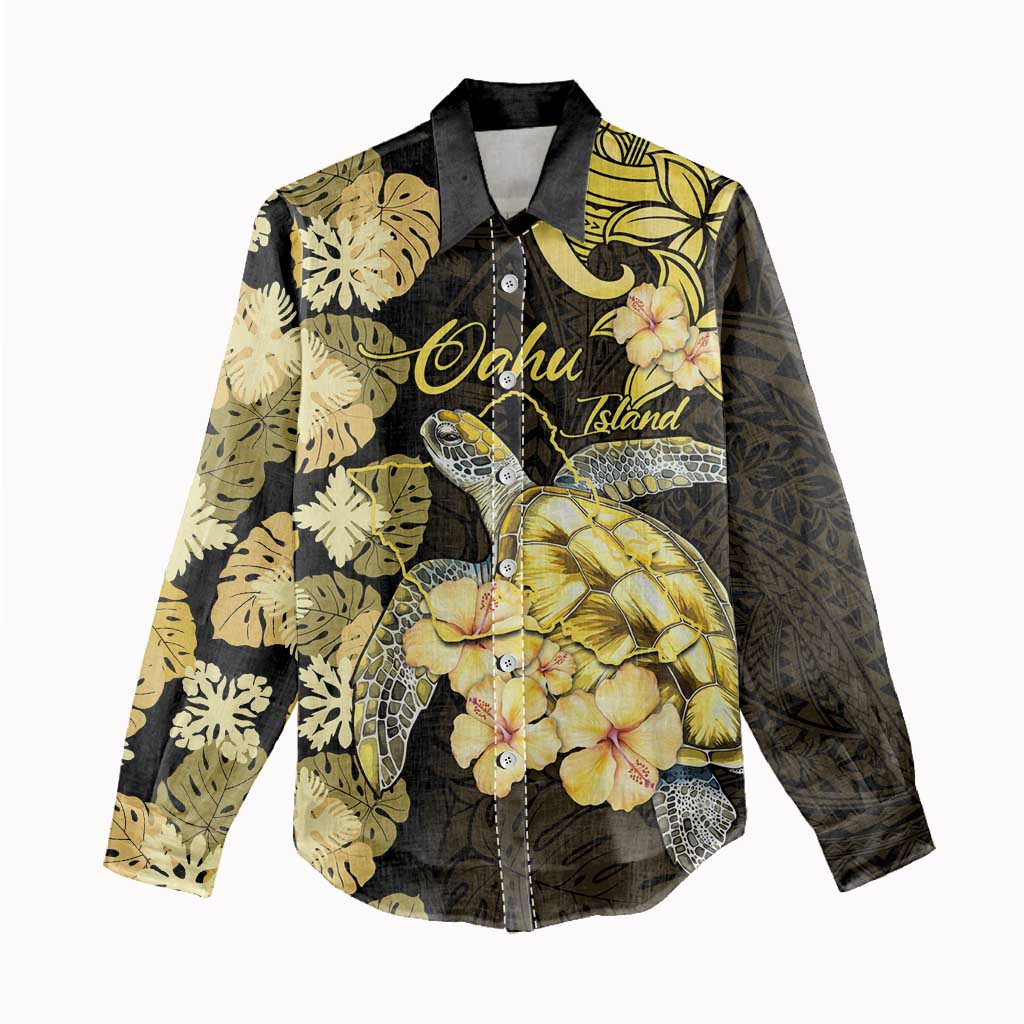 Personalised Aloha Hawaii Oahu Island Women Casual Shirt Gathering Place Sea Turtle Ilima Flowers