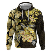 Personalised Aloha Hawaii Oahu Island Zip Hoodie Gathering Place Sea Turtle Ilima Flowers