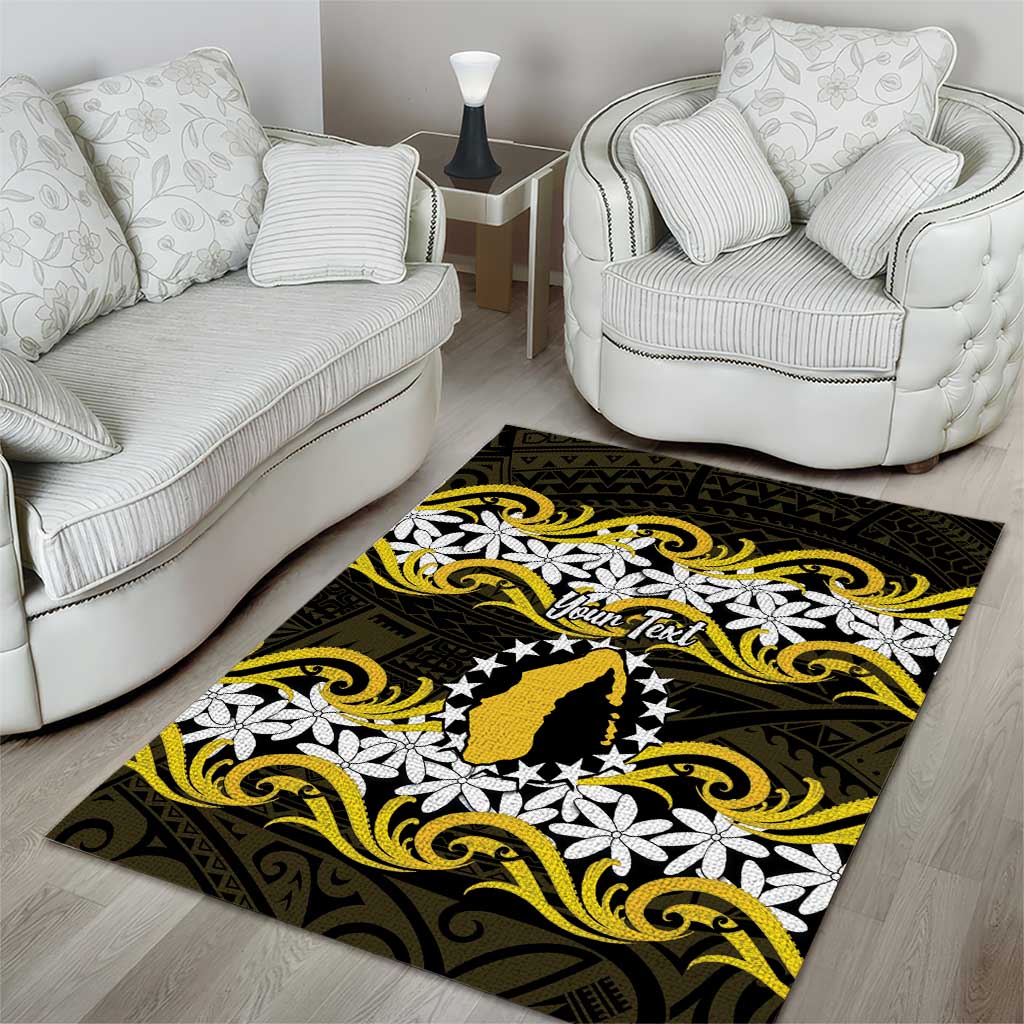 Personalised Cook Islands Aitutaki Area Rug Tiare Maori Polynesian Waves Tattoo