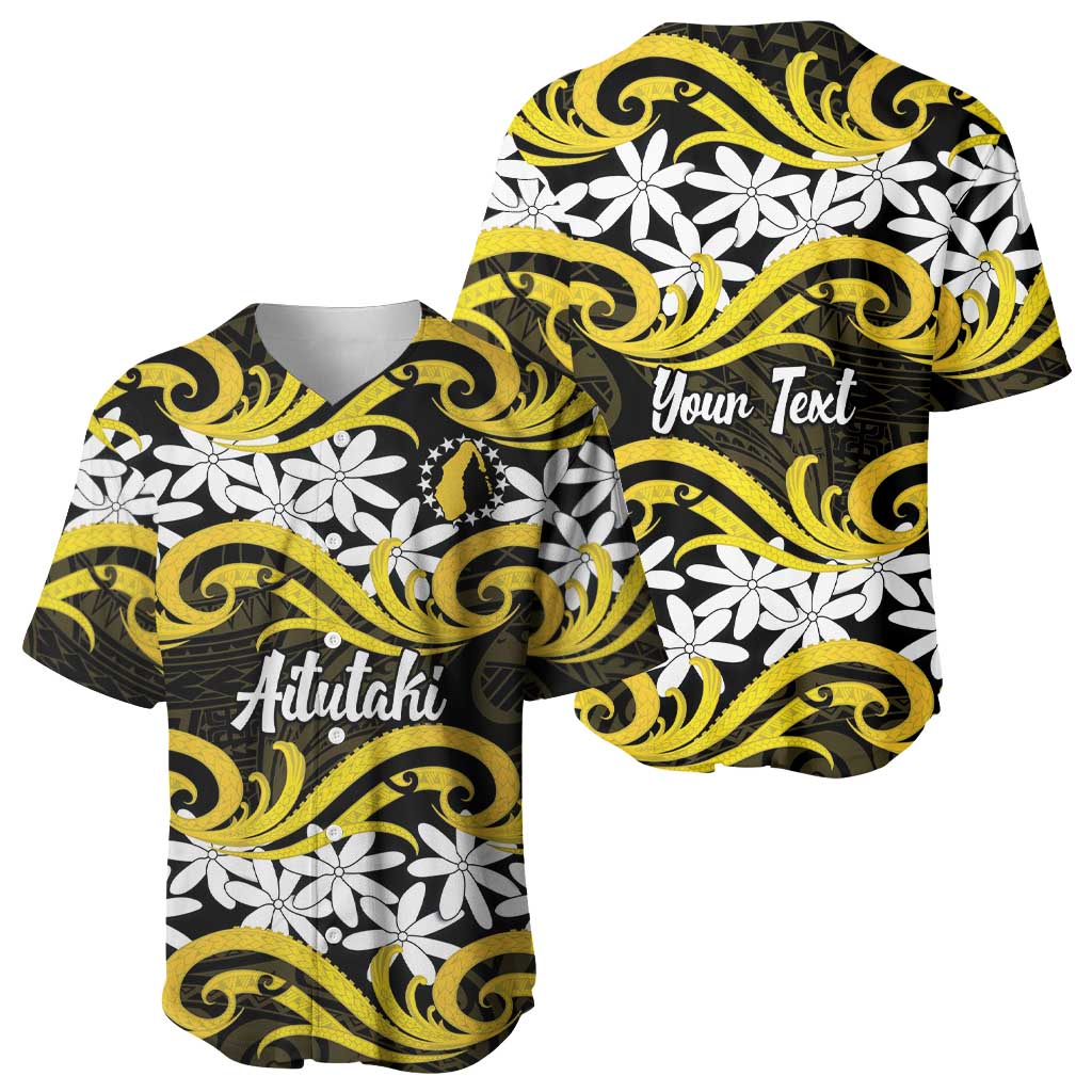 Personalised Cook Islands Aitutaki Baseball Jersey Tiare Maori Polynesian Waves Tattoo LT14 - Polynesian Pride