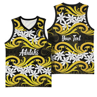Personalised Cook Islands Aitutaki Basketball Jersey Tiare Maori Polynesian Waves Tattoo