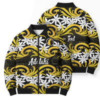 Personalised Cook Islands Aitutaki Bomber Puffer Jacket Tiare Maori Polynesian Waves Tattoo