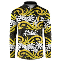 Personalised Cook Islands Aitutaki Button Sweatshirt Tiare Maori Polynesian Waves Tattoo