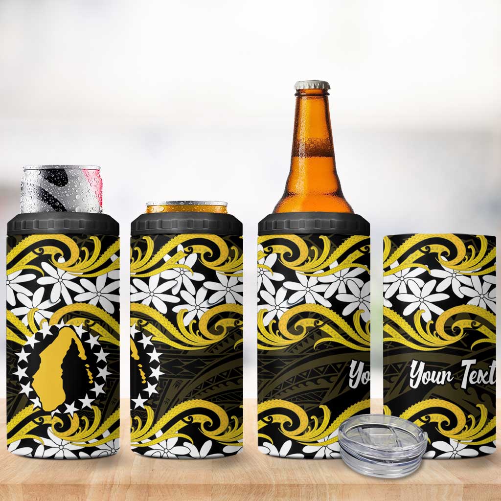 Personalised Cook Islands Aitutaki 4 in 1 Can Cooler Tumbler Tiare Maori Polynesian Waves Tattoo