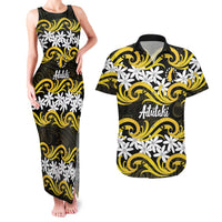 Personalised Cook Islands Aitutaki Couples Matching Tank Maxi Dress and Hawaiian Shirt Tiare Maori Polynesian Waves Tattoo