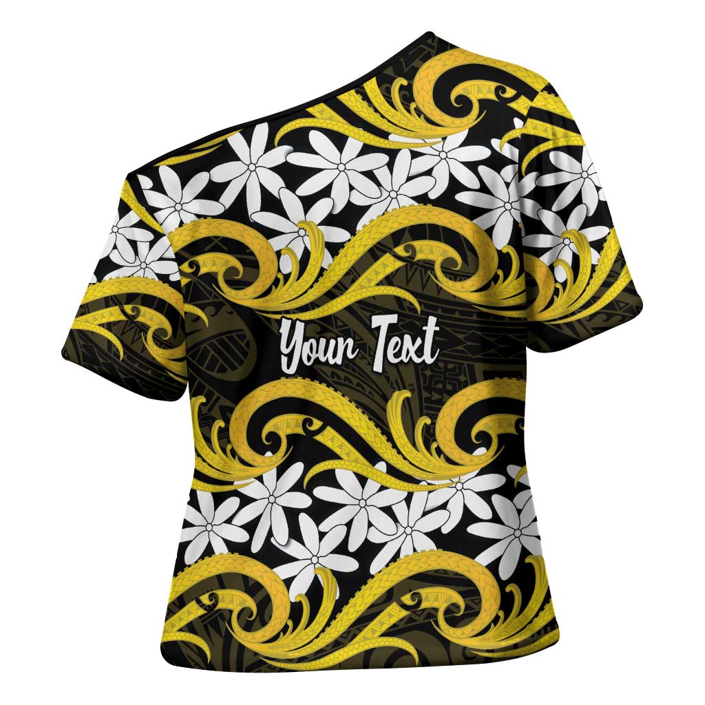 Personalised Cook Islands Aitutaki Cross Shoulder Shirt Tiare Maori Polynesian Waves Tattoo