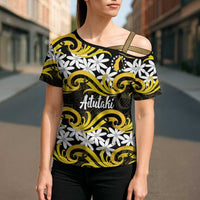 Personalised Cook Islands Aitutaki Cross Shoulder Shirt Tiare Maori Polynesian Waves Tattoo