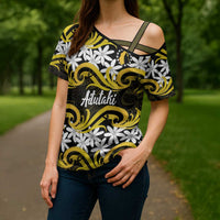 Personalised Cook Islands Aitutaki Cross Shoulder Shirt Tiare Maori Polynesian Waves Tattoo