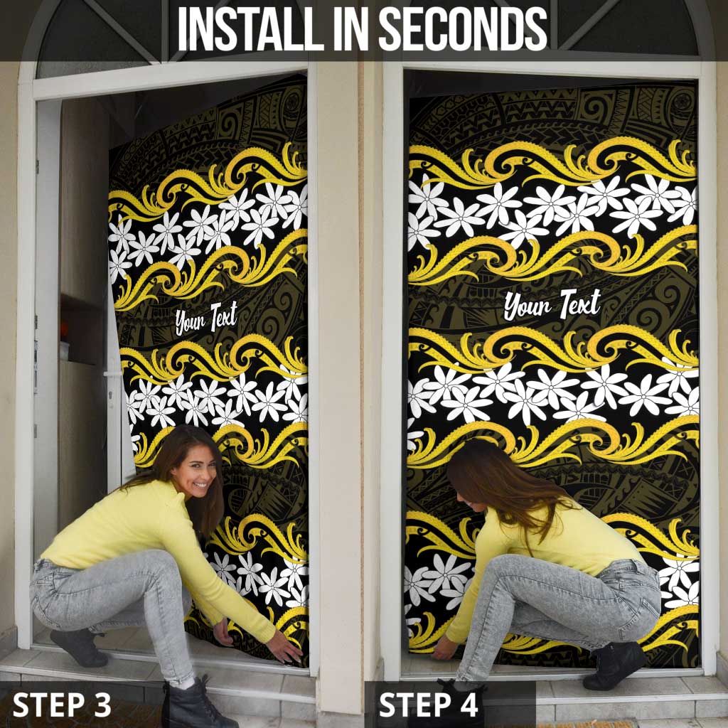 Personalised Cook Islands Aitutaki Door Cover Tiare Maori Polynesian Waves Tattoo
