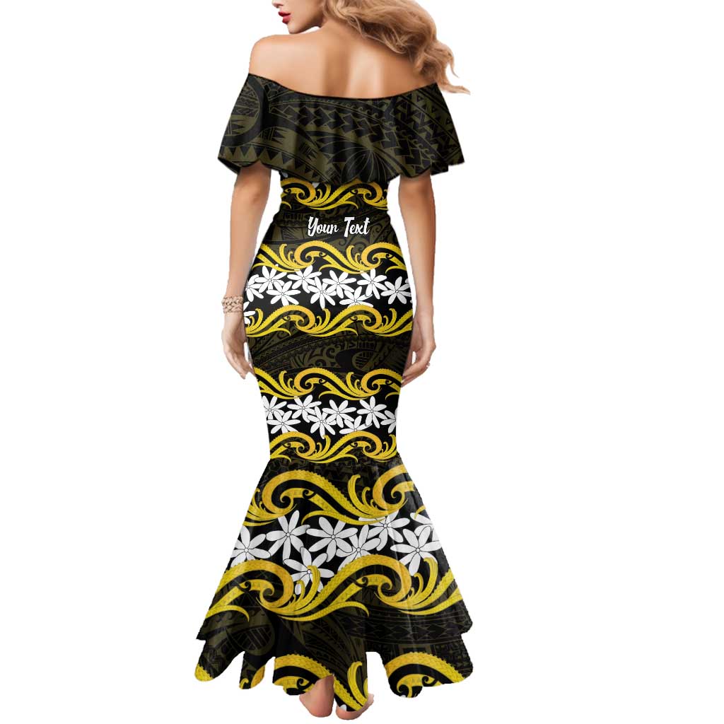 Personalised Cook Islands Aitutaki Family Matching Mermaid Dress and Hawaiian Shirt Tiare Maori Polynesian Waves Tattoo