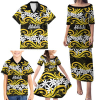 Personalised Cook Islands Aitutaki Family Matching Puletasi and Hawaiian Shirt Tiare Maori Polynesian Waves Tattoo