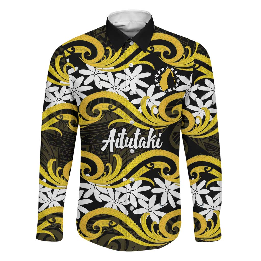 Personalised Cook Islands Aitutaki Family Matching Short Sleeve Bodycon Dress and Hawaiian Shirt Tiare Maori Polynesian Waves Tattoo