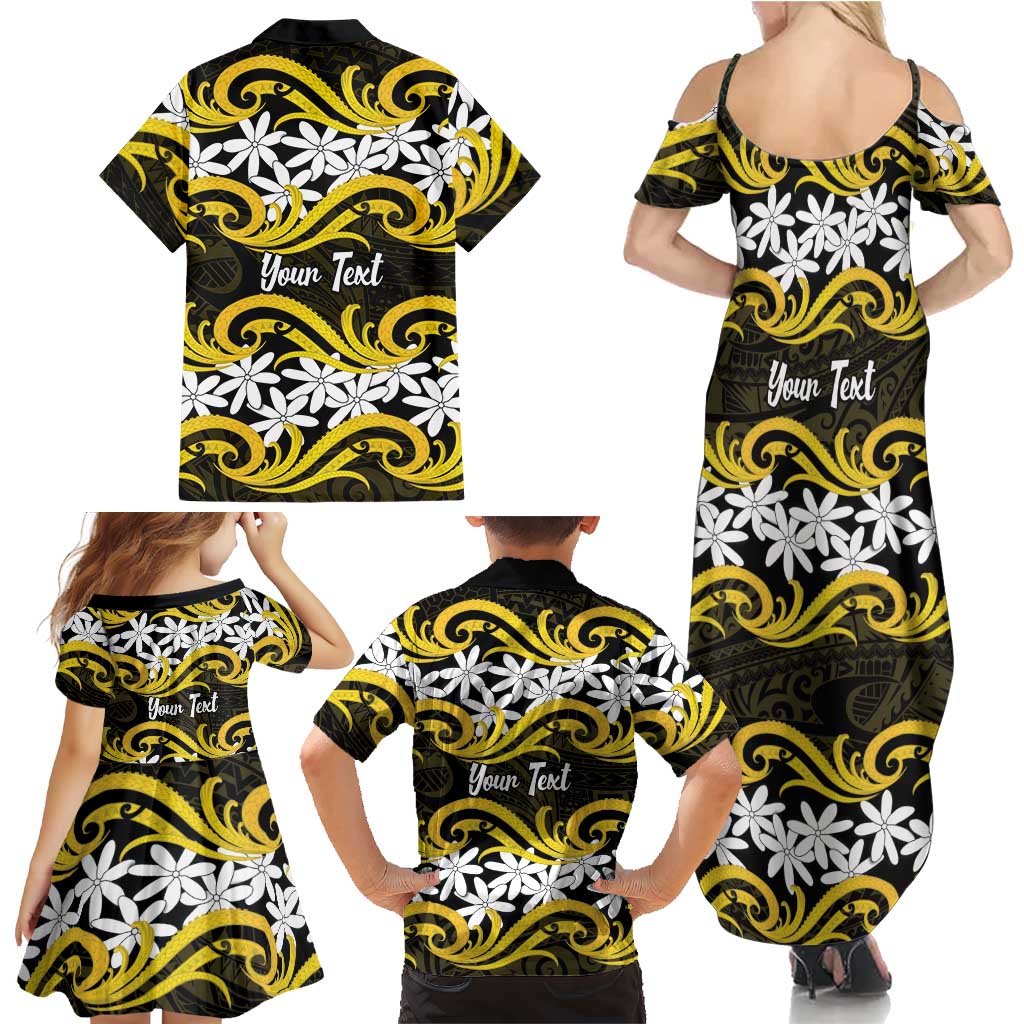 Personalised Cook Islands Aitutaki Family Matching Summer Maxi Dress and Hawaiian Shirt Tiare Maori Polynesian Waves Tattoo