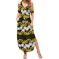Personalised Cook Islands Aitutaki Family Matching Summer Maxi Dress and Hawaiian Shirt Tiare Maori Polynesian Waves Tattoo
