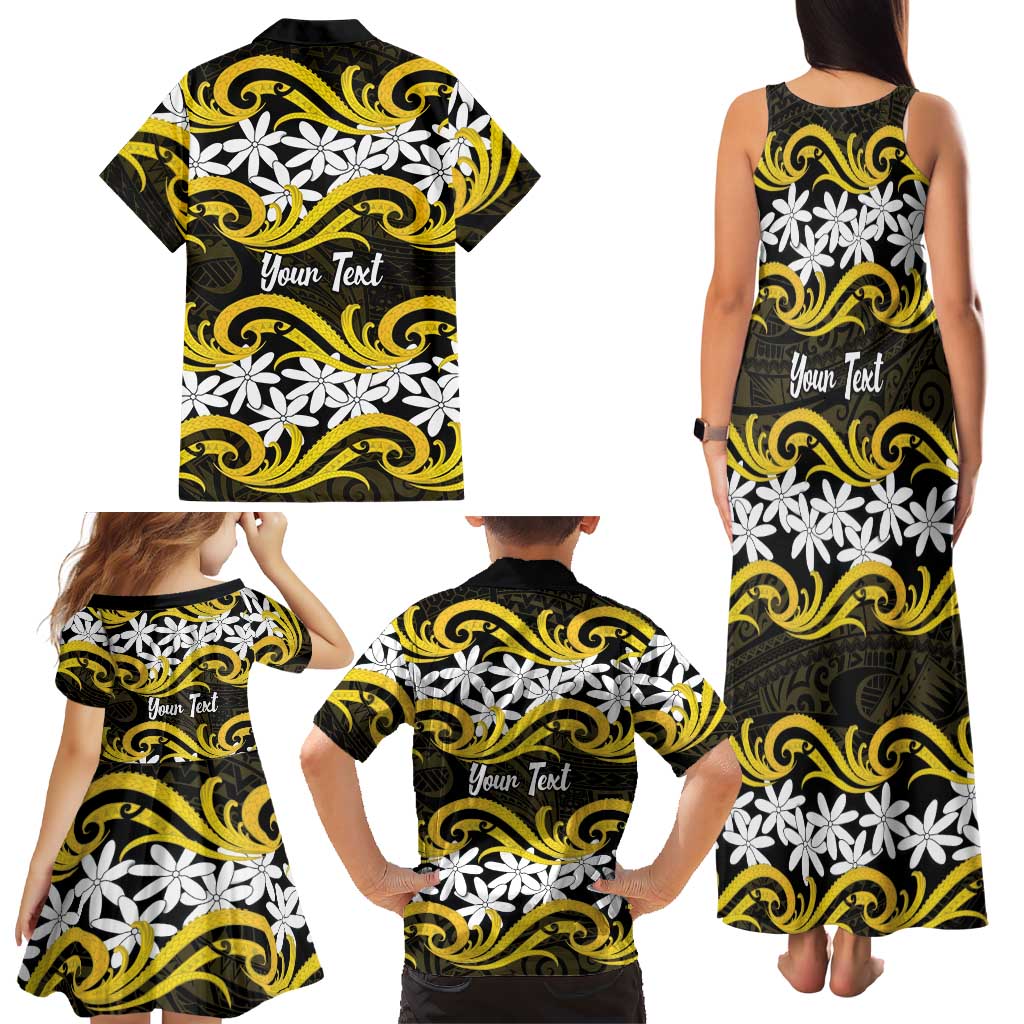 Personalised Cook Islands Aitutaki Family Matching Tank Maxi Dress and Hawaiian Shirt Tiare Maori Polynesian Waves Tattoo