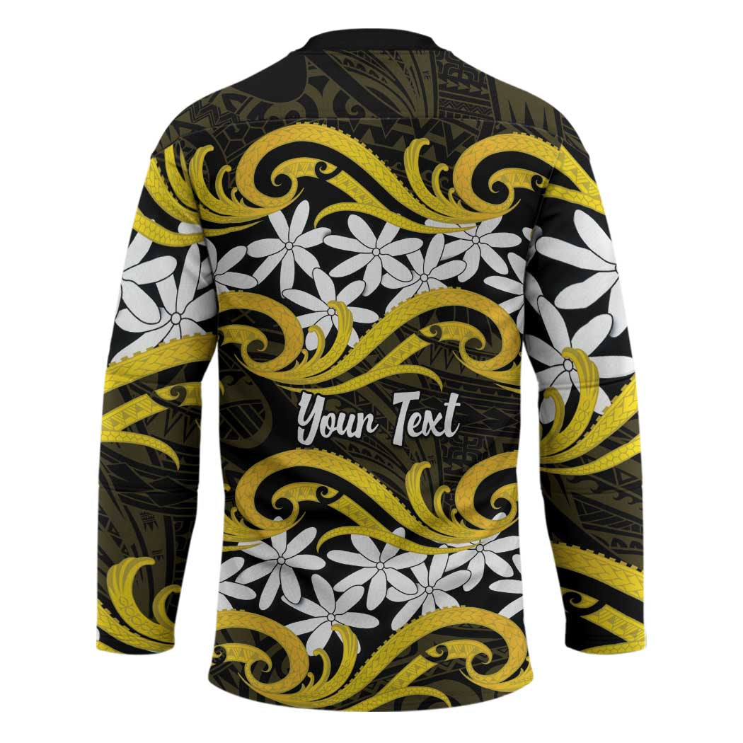 Personalised Cook Islands Aitutaki Hockey Jersey Tiare Maori Polynesian Waves Tattoo